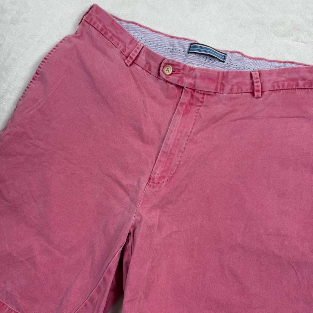Peter Millar Men Pink 100% Pima Cotton Flat Front Chino Shorts Size 35 Made Peru